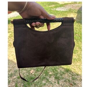 Stuart Weitzman Handbag Women Brown Suede Woven Handle Vintage purse